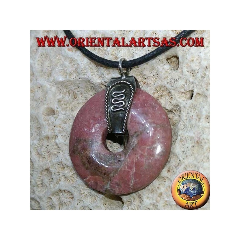 Rhodonite pendant (donut 30 mm.) With 925 silver hook