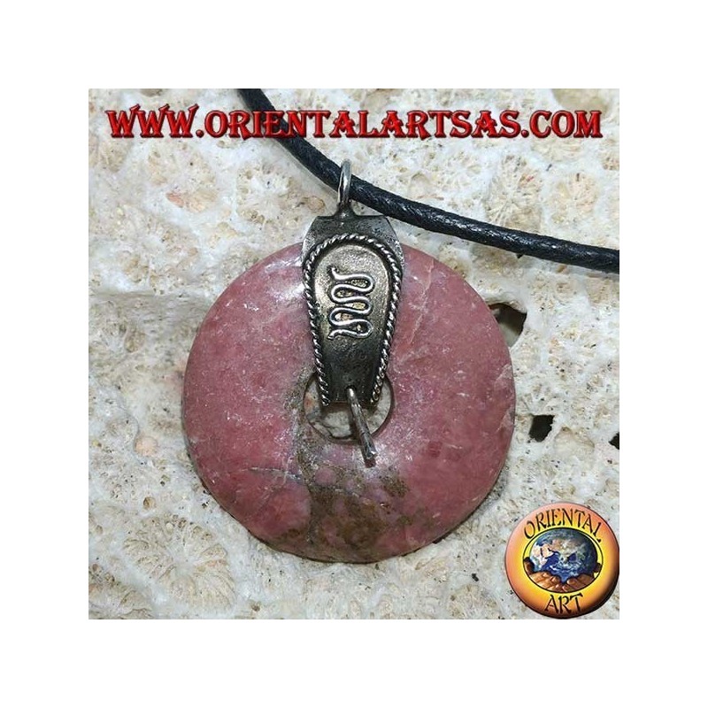 Pendentif en rhodonite (beignet 30 mm.) Avec crochet en argent 925