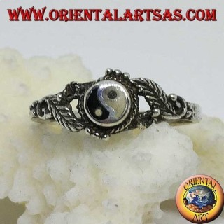 Anello in argento yin yang Tao (Piccolo) con foglie sui lati