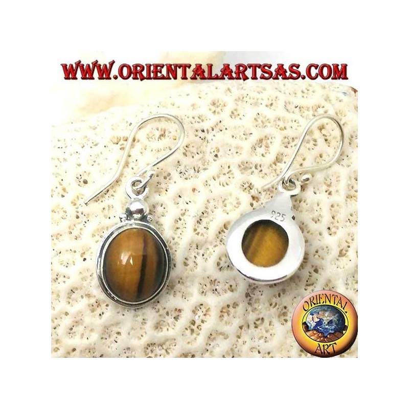 Boucles d'oreilles en argent avec oeil de tigre ovale sur une bordure simple