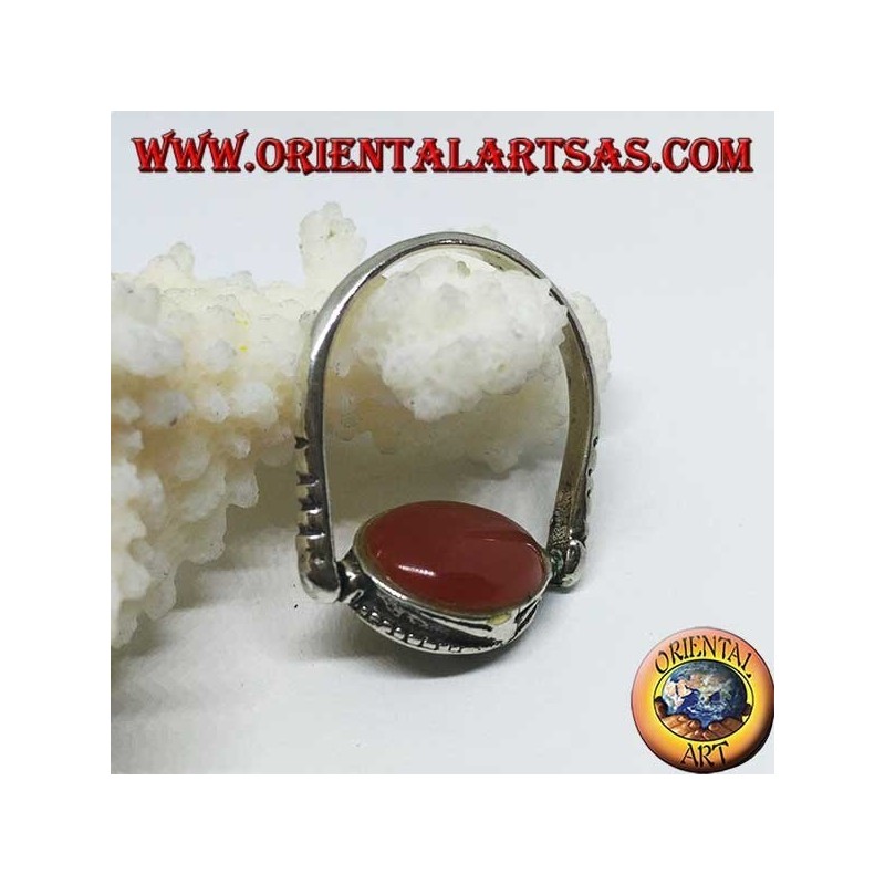 Double use revolving silver ring with oval carnelian or scarab