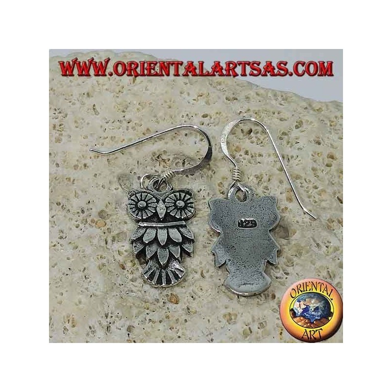 Boucles d'oreilles pendantes en forme de hibou argentées symbole de la sagesse