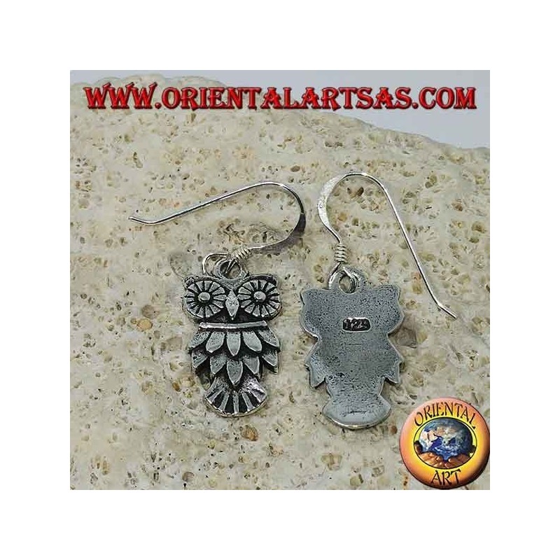 Silver Owl-shaped dangling earrings symbol of wisdom