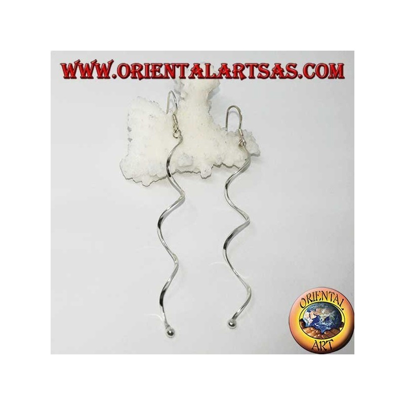 Silver earrings, long pendants with helical spiral