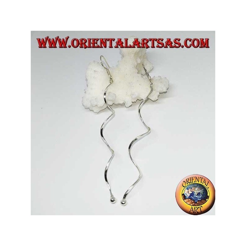 Orecchini in argento pendenti lunghi a filo a spirale elicoidale