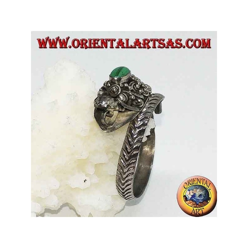 Anello Drago Malachite Foglia Oro Argento 925 Regolabile | Oriental Art