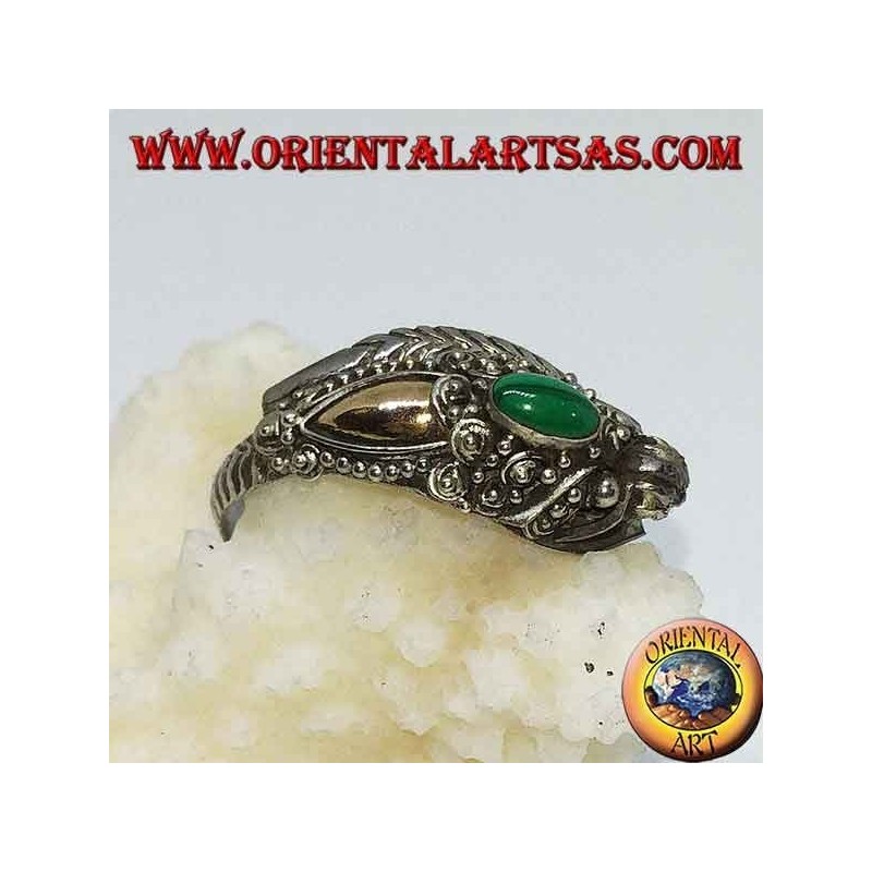 Anello Drago Malachite Foglia Oro Argento 925 Regolabile | Oriental Art