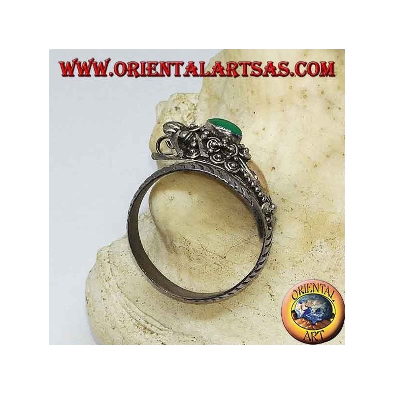 Silberring mit Drachenkopf mit Blattgold und ovalem Malachit, verstellbar