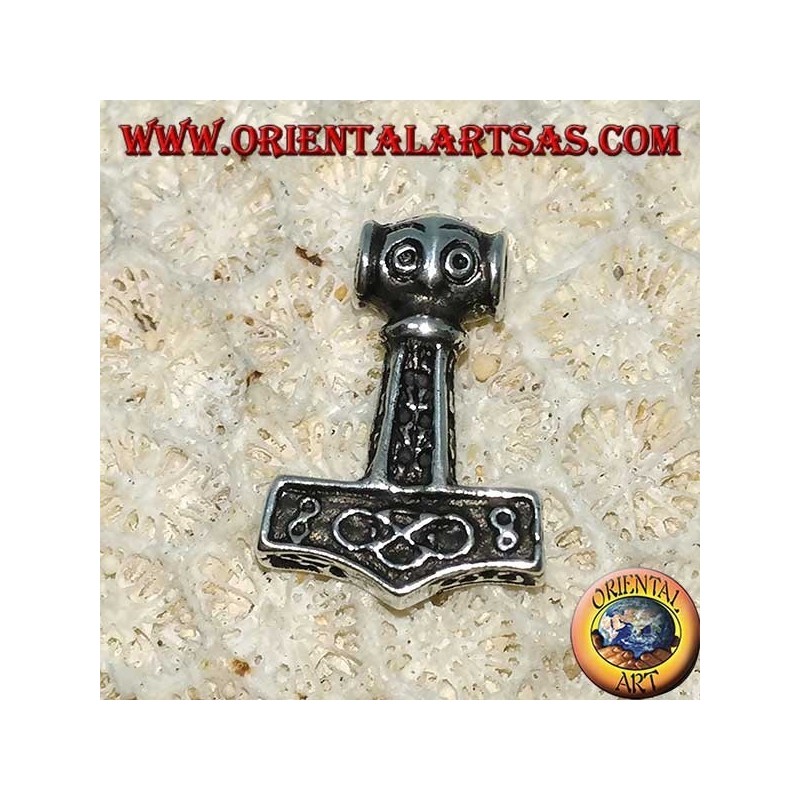 Ciondolo in argento Martello di Thor inciso , Mjolnir Vikings 