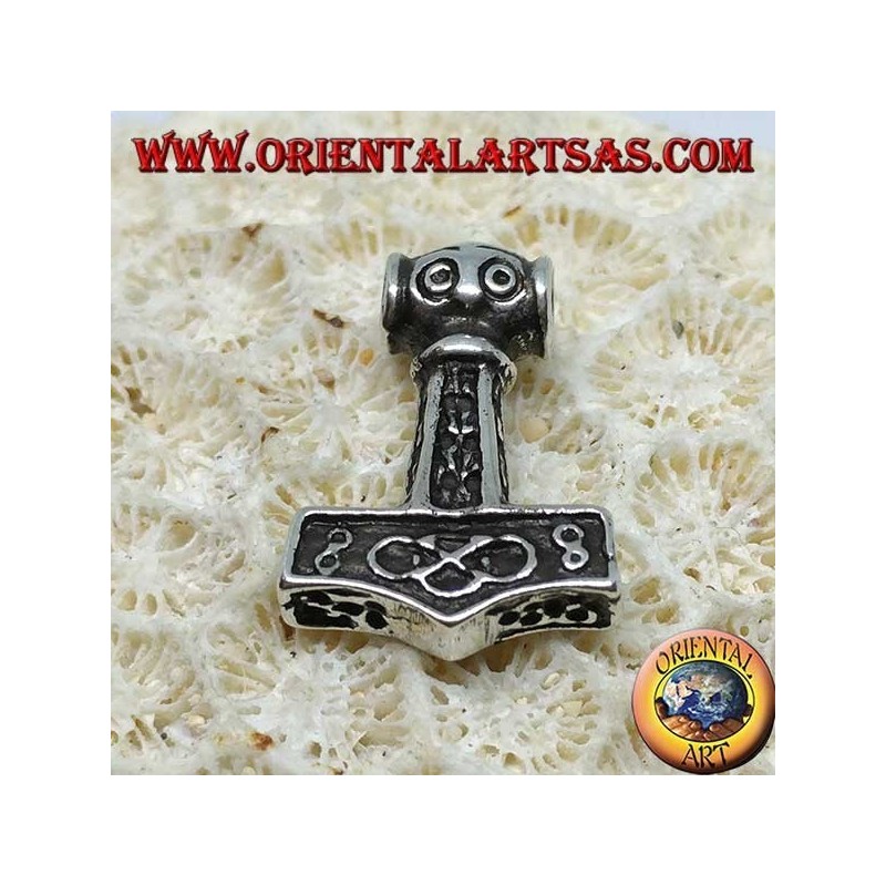 Silver pendant Hammer of engraved Thor, Mjolnir Vikings