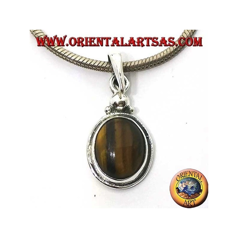 Silver pendant with oval tiger's eye and simple border