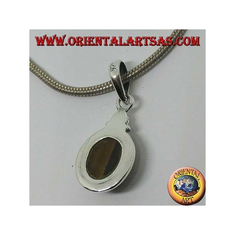 Silver pendant with oval tiger's eye and simple border