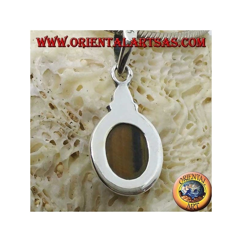 Silver pendant with oval tiger's eye and simple border
