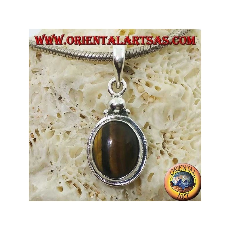 Silver pendant with oval tiger's eye and simple border