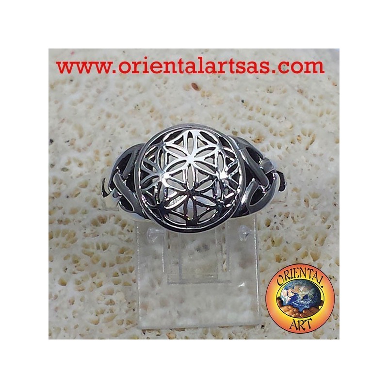 Blume des Lebens Ring mit keltischen Knoten Silber