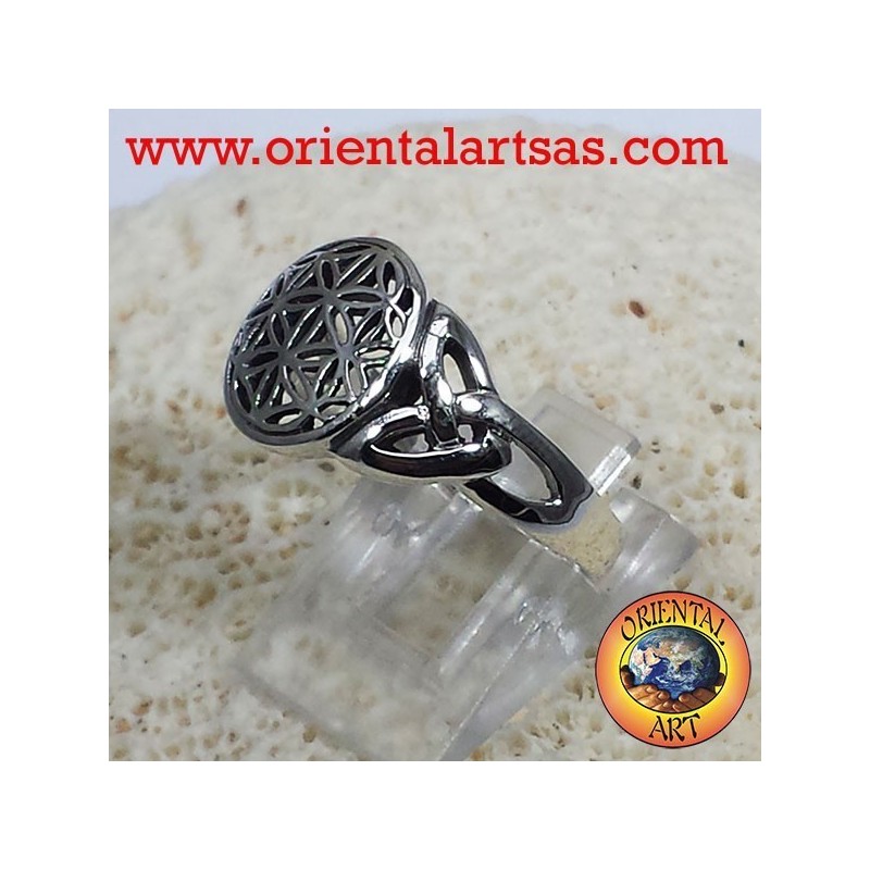 Flower of Life ring with Celtic knot silver