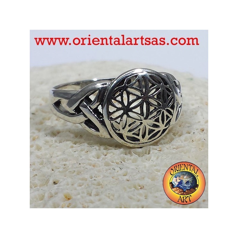 Blume des Lebens Ring mit keltischen Knoten Silber