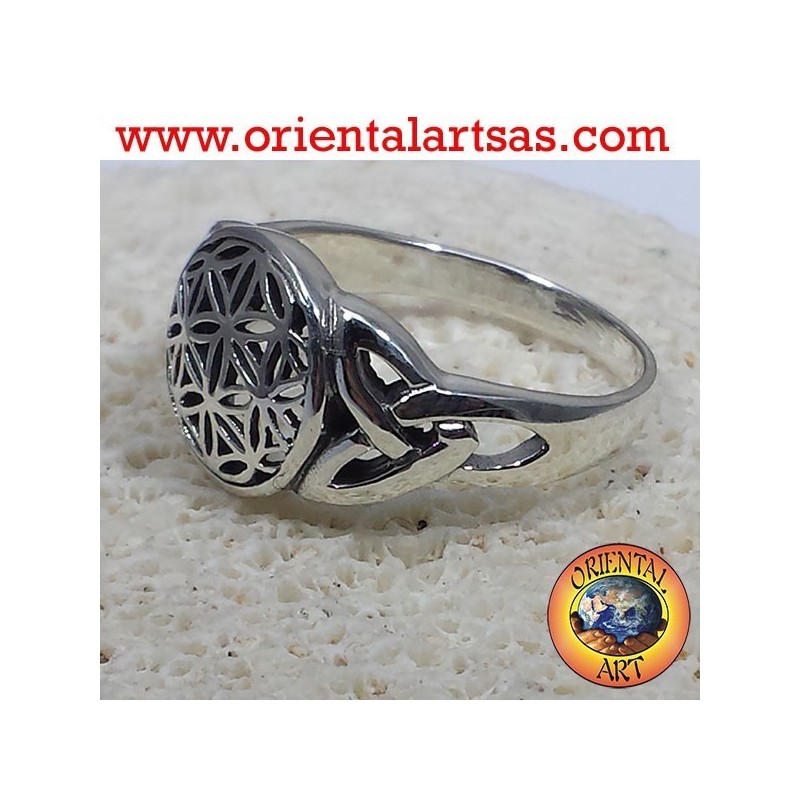 Blume des Lebens Ring mit keltischen Knoten Silber