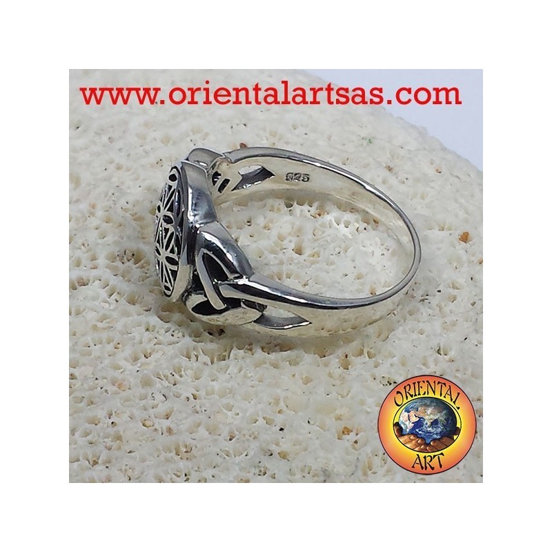 Flower of Life ring with Celtic knot silver