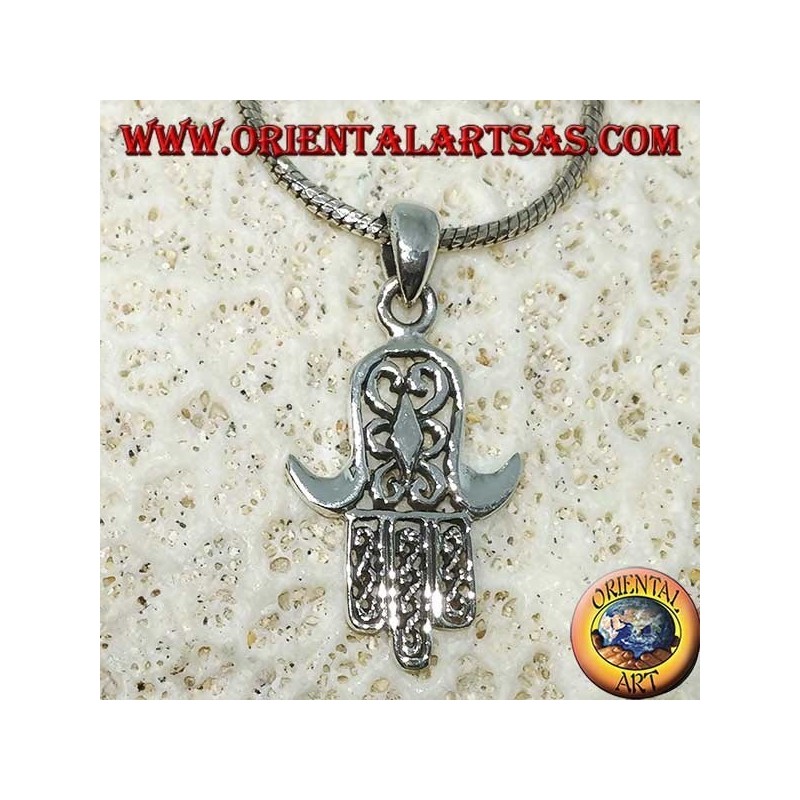 Colgante en plata 925 Mir mano de Miriam de Fátima Hamsa tallada (mediana)