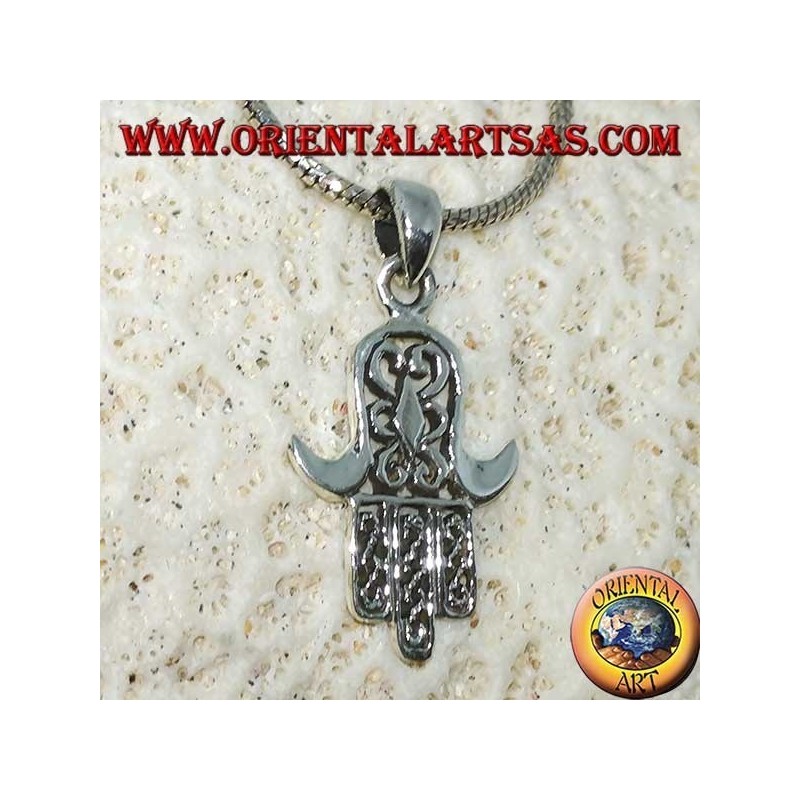 Pendant in silver 925 Mir hand of Miriam of Fatima Hamsa carved (medium)