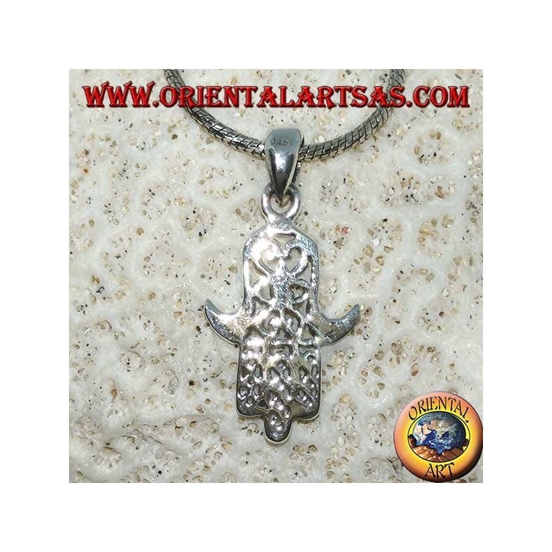 Pendant in silver 925 Mir hand of Miriam of Fatima Hamsa carved (medium)