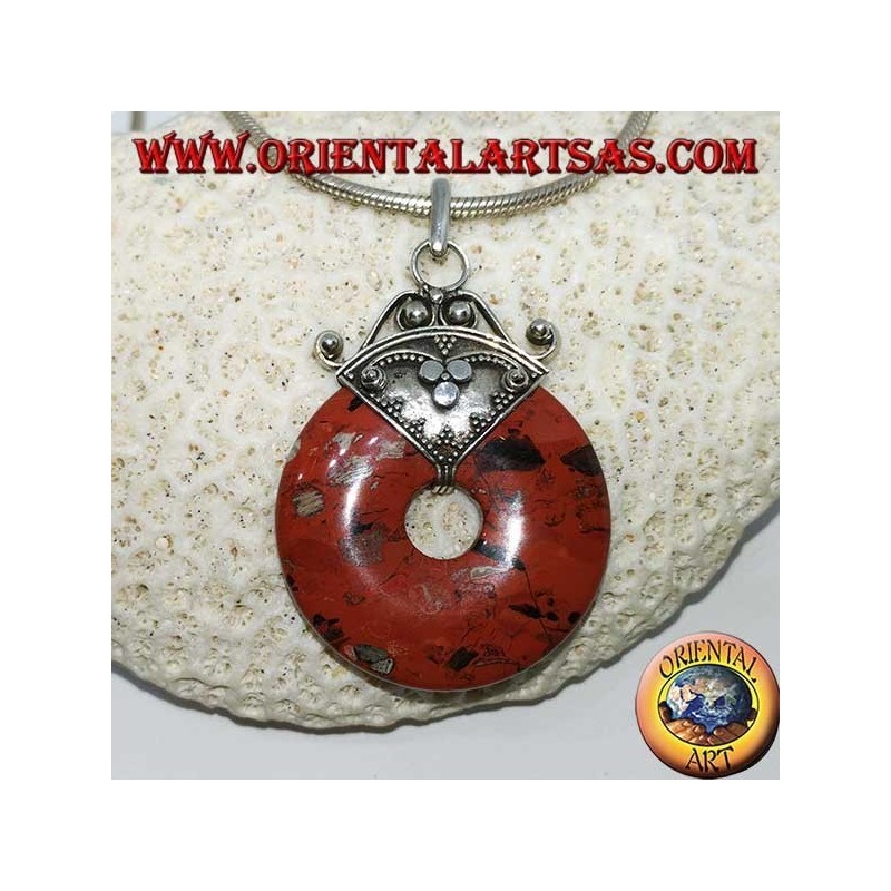Colgante de plata con donut en jaspe de piedra de sangre de 30 mm, energía espiritual