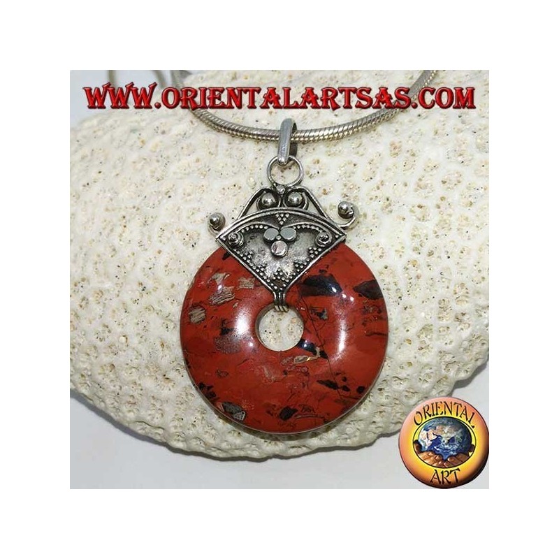 Silver pendant with donut in 30 mm bloodstone jasper, spiritual energy