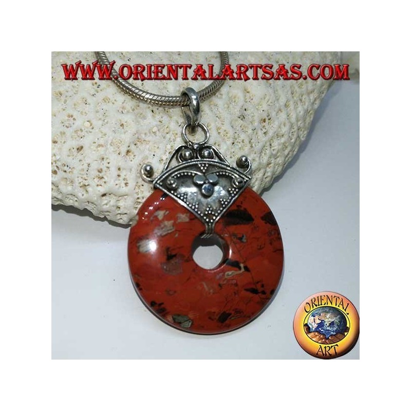 Silver pendant with donut in 30 mm bloodstone jasper, spiritual energy