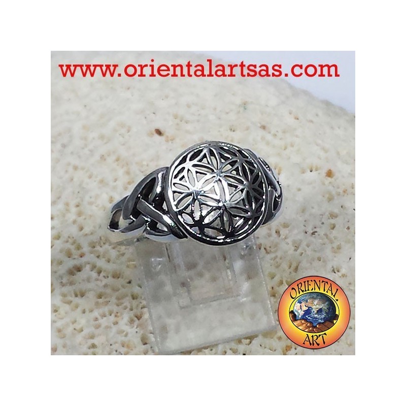 anello fiore della vita con nodo celtico in argento 