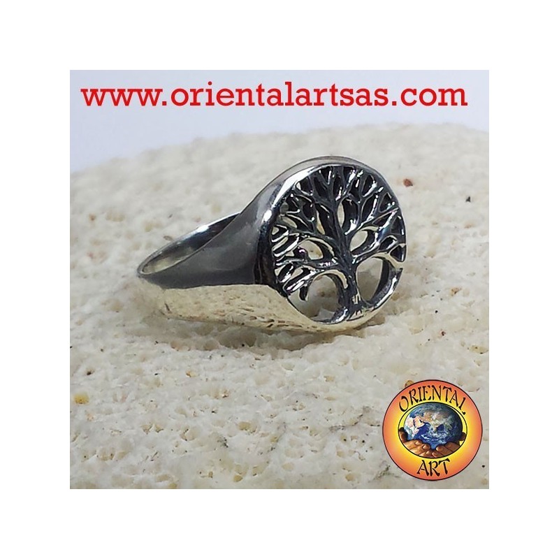 Anello albero della vita piatto in argento