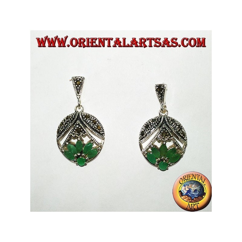 Lotus-flower silver earrings with 5 shuttle rubies and 1 round