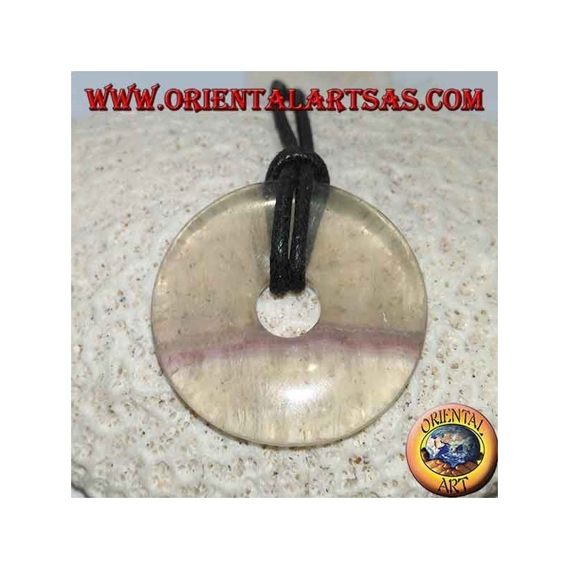 Pendentif en fluorite en forme de beignet 30 mm. en diamètre Ø cordon complet