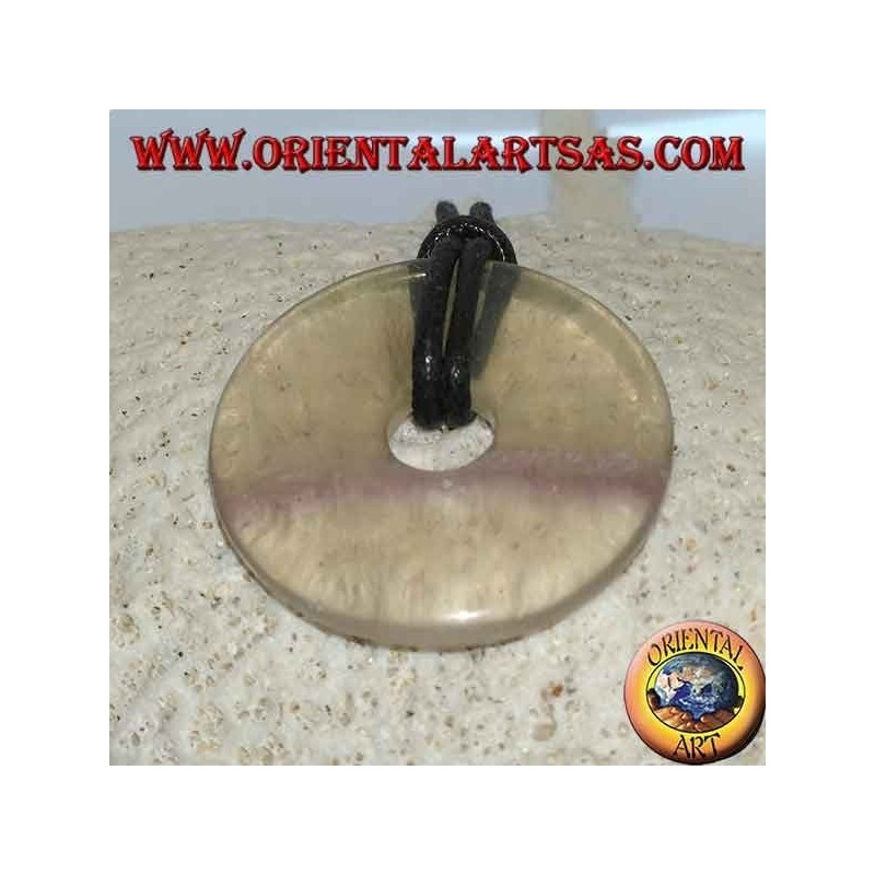 Pendentif en fluorite en forme de beignet 30 mm. en diamètre Ø cordon complet