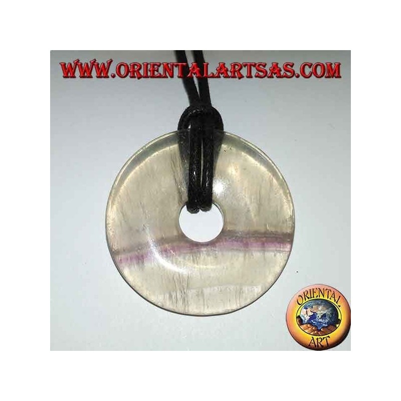 Pendentif en fluorite en forme de beignet 30 mm. en diamètre Ø cordon complet