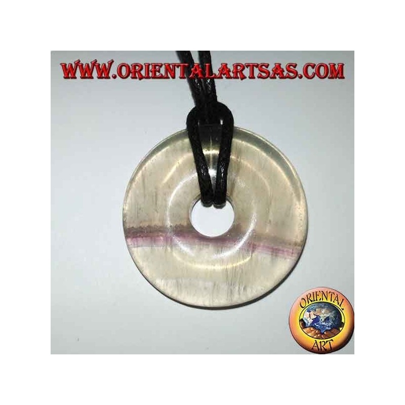Pendentif en fluorite en forme de beignet 30 mm. en diamètre Ø cordon complet