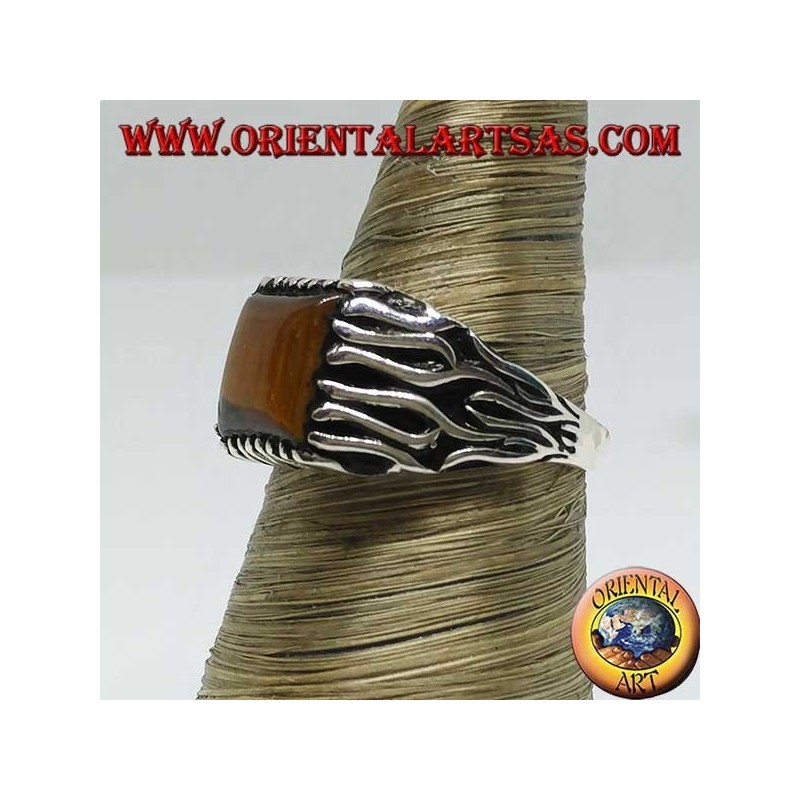 Silberring mit Flammendekor und eckigem Tigerauge