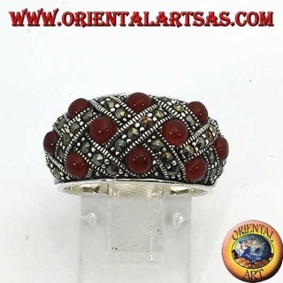 Bague en argent avec bande incurvée à dix couronnes sphériques ornées de marcassite