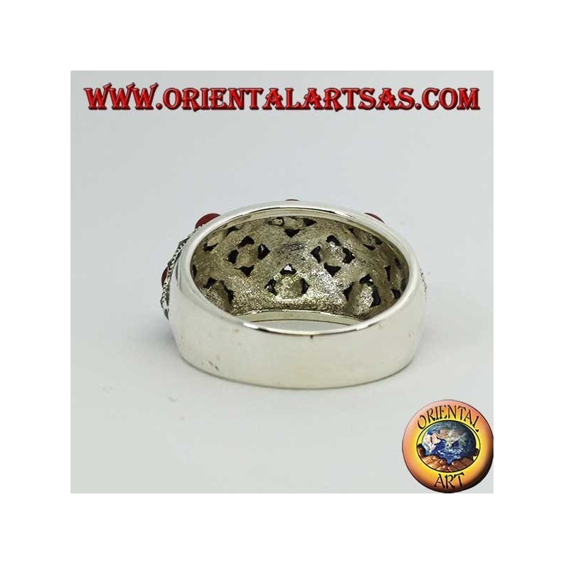 Bague en argent avec bande incurvée à dix couronnes sphériques ornées de marcassite