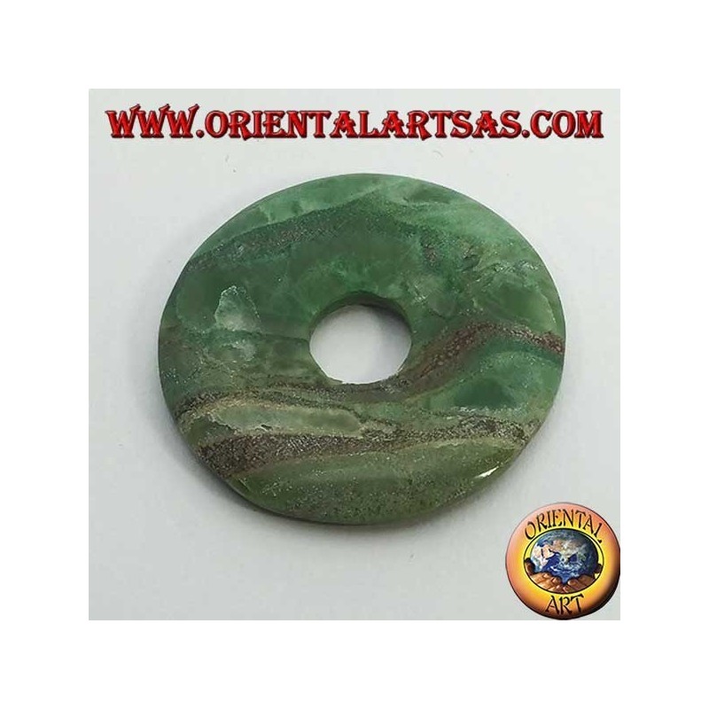 Pendentif en jade vert africain en forme de beignet 35 mm. en diamètre Ø cordon complet  (2)
