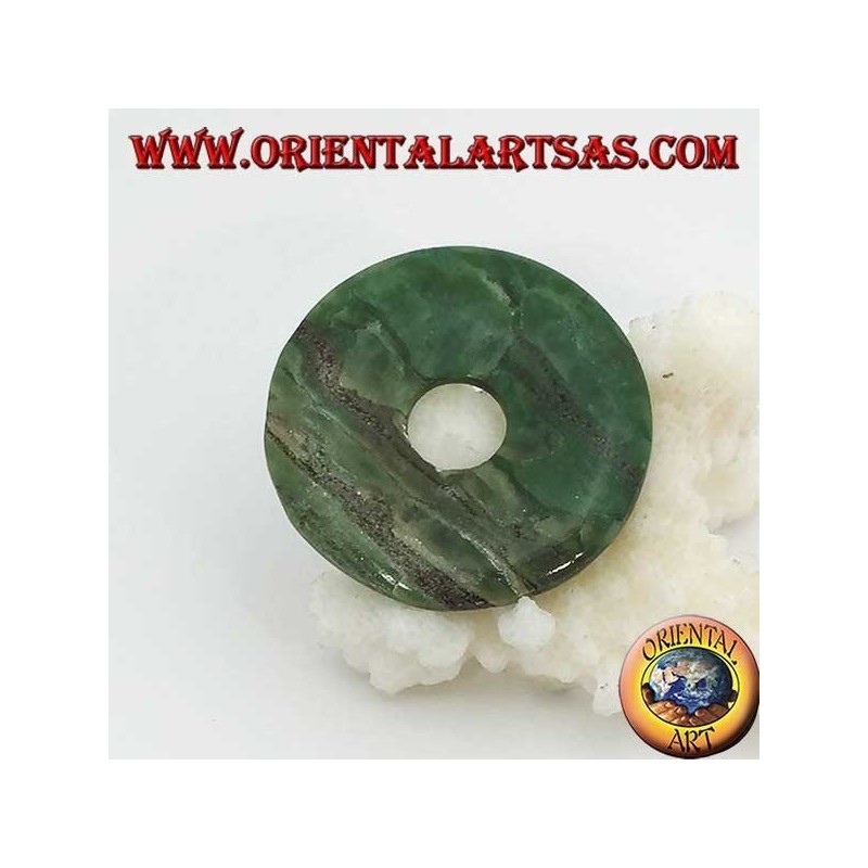 Afrikanischer grüner Jade Anhänger in Form eines Donuts 35 mm. im Durchmesser Ø komplette Schnur    (2)