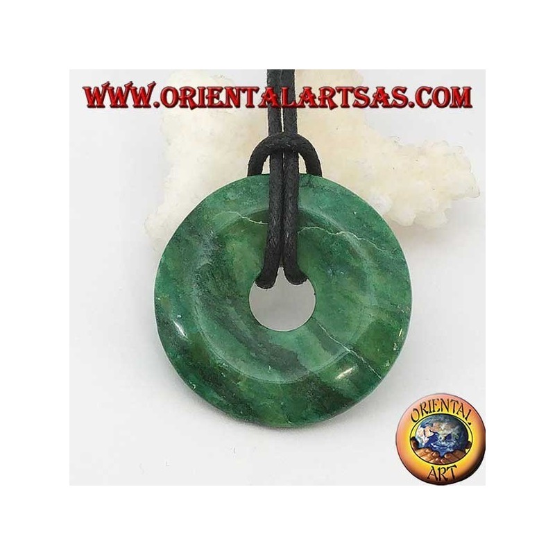 Ciondolo di giada verde africana a forma di ciambella da 35 mm. di diametro Ø completo cordoncino  (2)