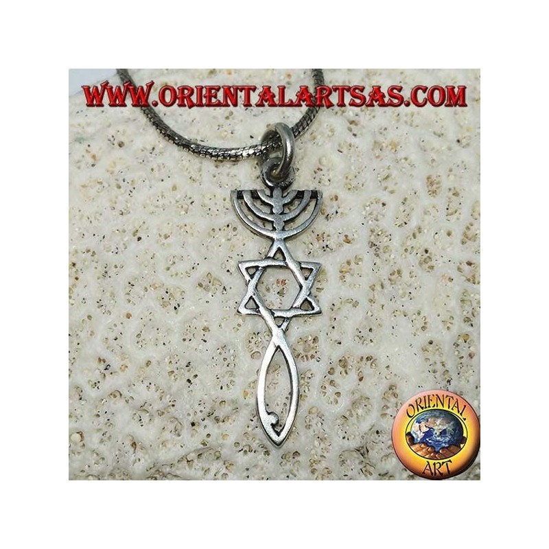 Silver pendant of the Menorah with Star of David