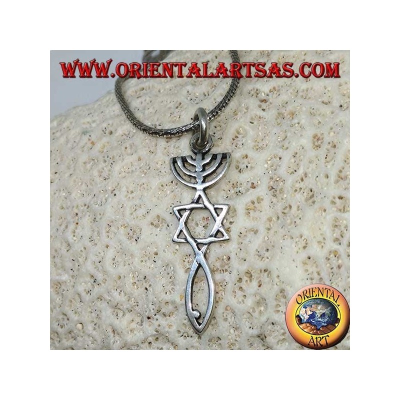 Silver pendant of the Menorah with Star of David