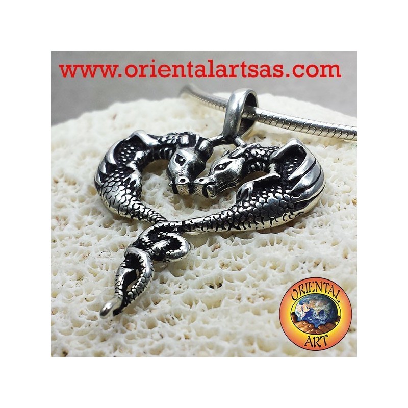 Ciondolo coppia di draghi innamorati in argento