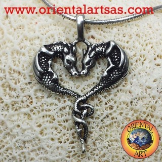 Ciondolo coppia di draghi innamorati in argento