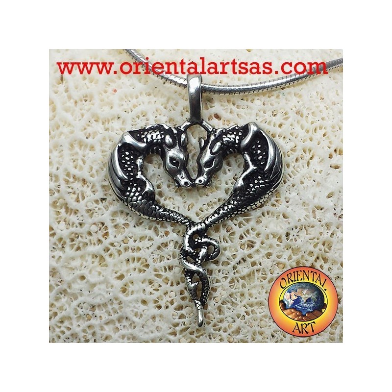 Ciondolo coppia di draghi innamorati in argento