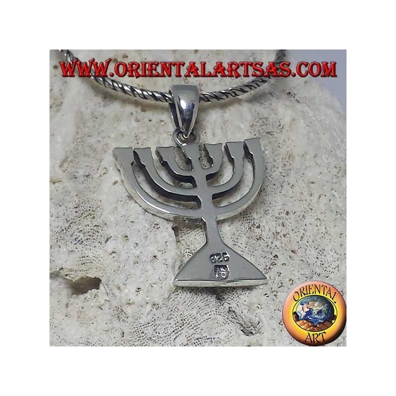 Silver pendant of the Menorah, oil lamp with seven arms