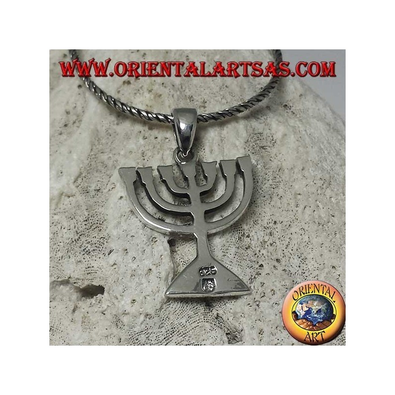 Ciondolo in argento della Menorah lampada ad olio a sette bracci