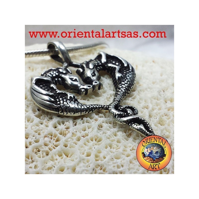 Ciondolo coppia di draghi innamorati in argento